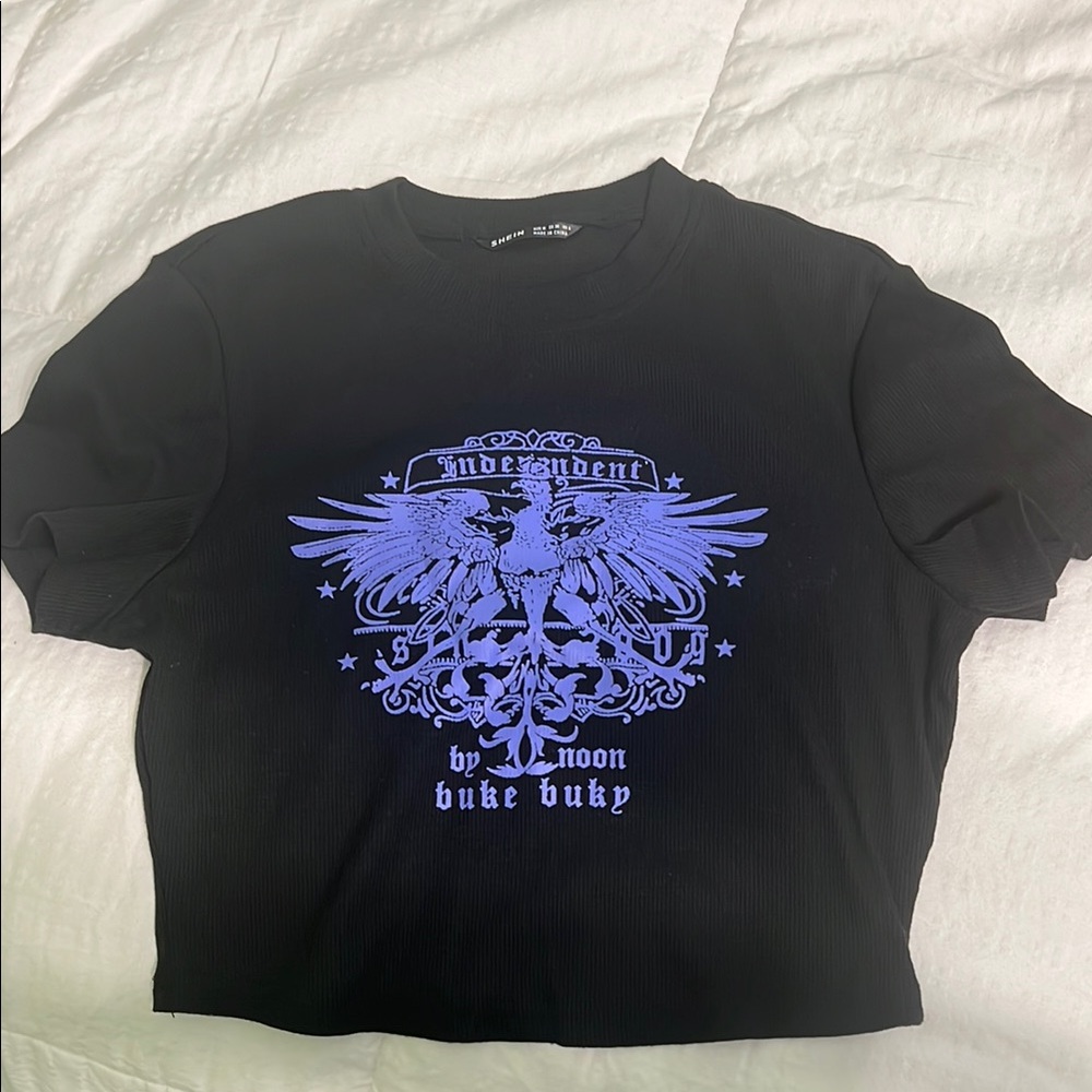 Black Crop Top with Purple Graphic